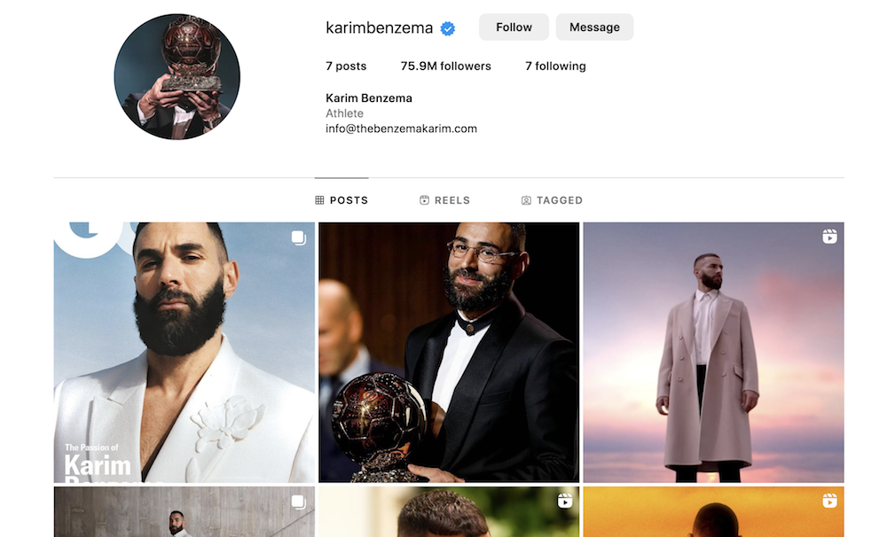 French striker Karim Benzema has angered Al-Ittihad fans by deleting images linked to the Saudi club from his official Instagram account after its reactivation. (Screenshot/Instagram/@karimbenzema)