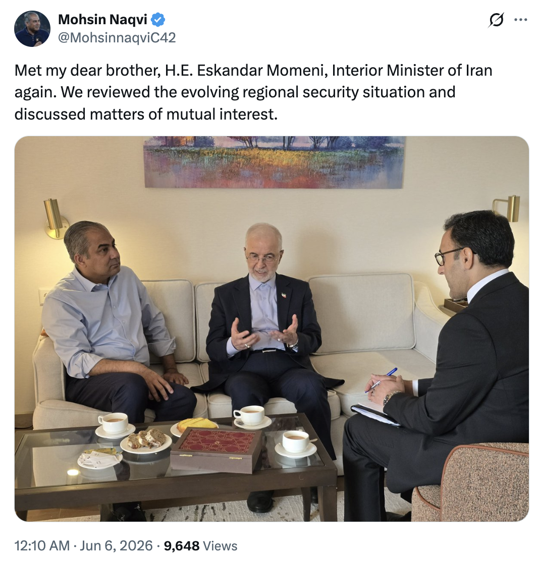 وزیر داخلہ محسن نقوی کی ایرانی ہم منصب اسکندر مومنی سے ملاقات
