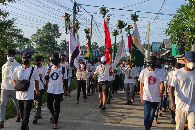 This handout photo taken on May 10, 2021 shows protesters taking part in a demonstration against the Myanmar military coup in Dawei city. (AFP Photo / Dawei Watch)