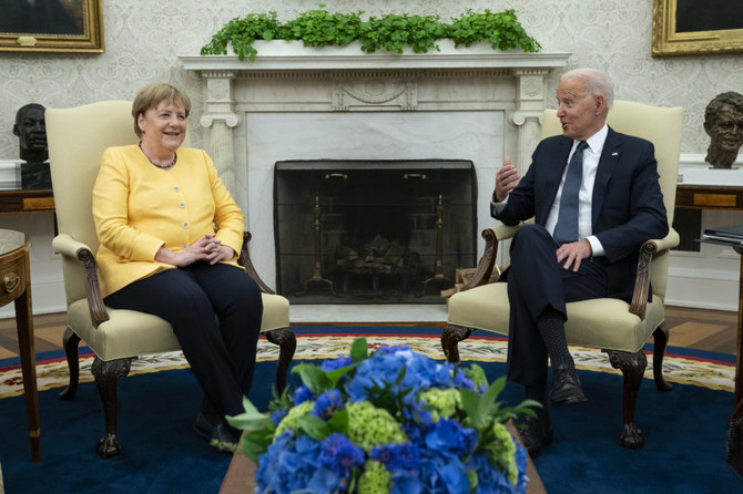 German Chancellor Angela Merkel meets with US President Joe Biden in Washington on July 15, 2021. (AP file photo)