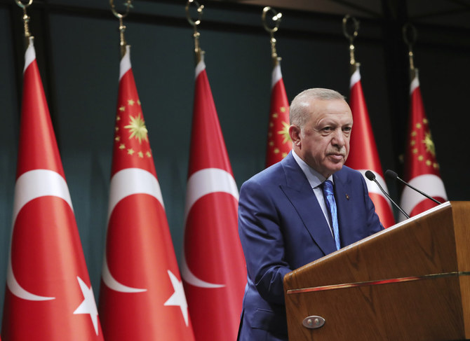 In a televised address on Aug. 19, 2021, Turkish President Recep Tayyip Erdogan called on European nations to shoulder the responsibility for Afghans fleeing a Taliban onslaught. (Turkish Presidency via AP, Pool) 