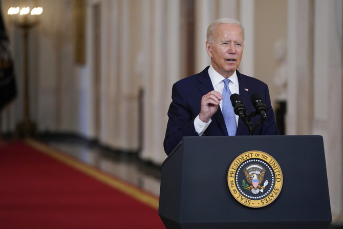 US President Joe Biden speaks about the end of the war in Afghanistan on Aug. 31, 2021, in Washington. (AP Photo/Evan Vucci) 