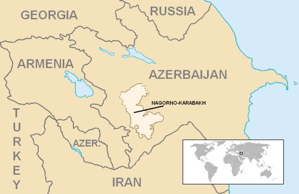 Map of the South Caucasus, with the Nagorno-Karabakh region highlighted. (Wikimedia Commons)