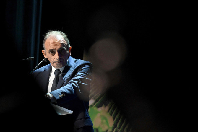 French far-right party Reconquete! presidential candidate Eric Zemmour addresses a congress of French main farmers union FNSEA on March 30, 2022 in Besancon, France, ahead of the presidential election's first round on April 10. (AFP)