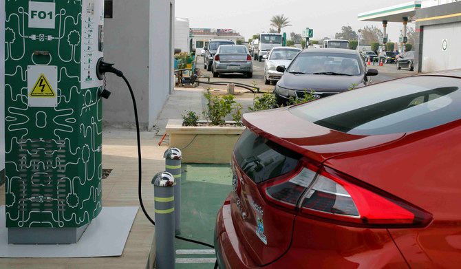 An electric car charging box is seen at Revolta charging station in Cairo, Egypt. (REUTERS)