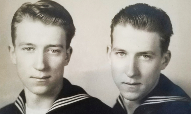 Twin brothers Julius Pieper, left, and Ludwig Pieper in their US Navy uniforms. 