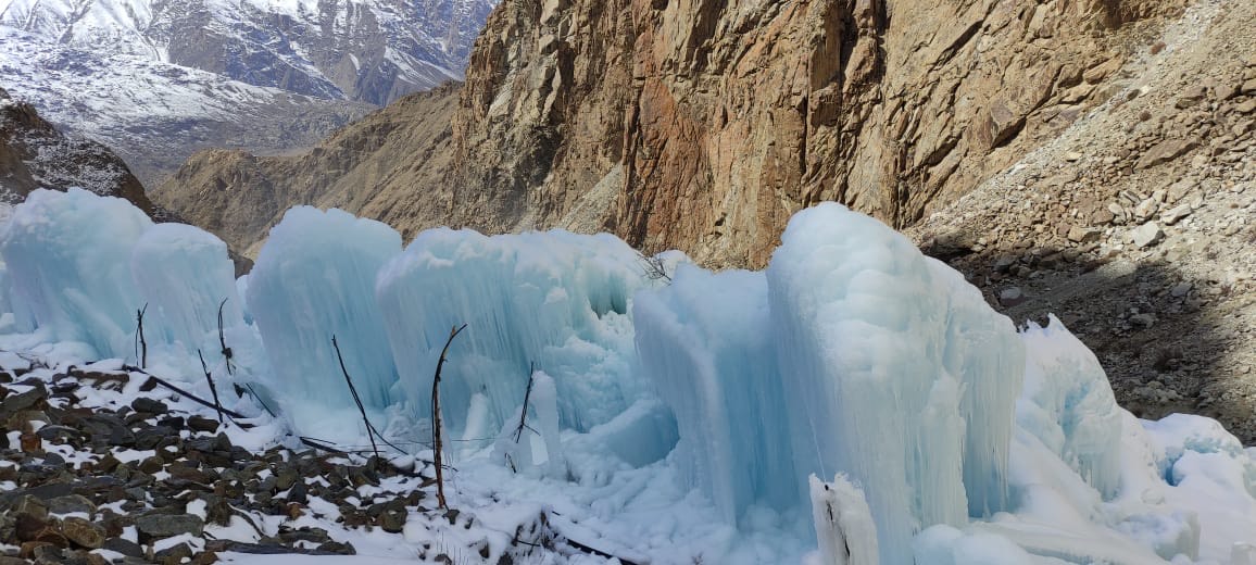 A view of an ice stupa in Hussainabad Valley of Skardu district in Gilgit-Baltistan, Pakistan, on December 26, 2012. (AN Photo by Nisar Ali) 
