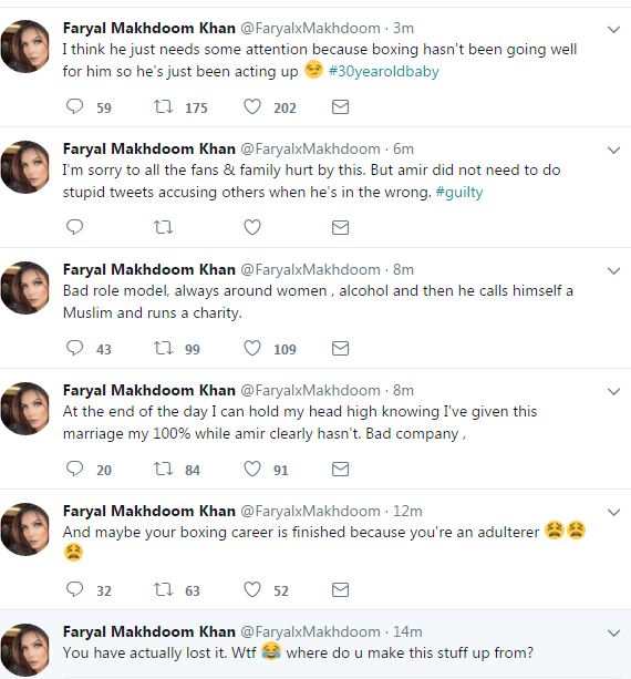 Faryal denied dating Anthony in a string of tweets (Picture: Twitter/Faryal Makhdoom)